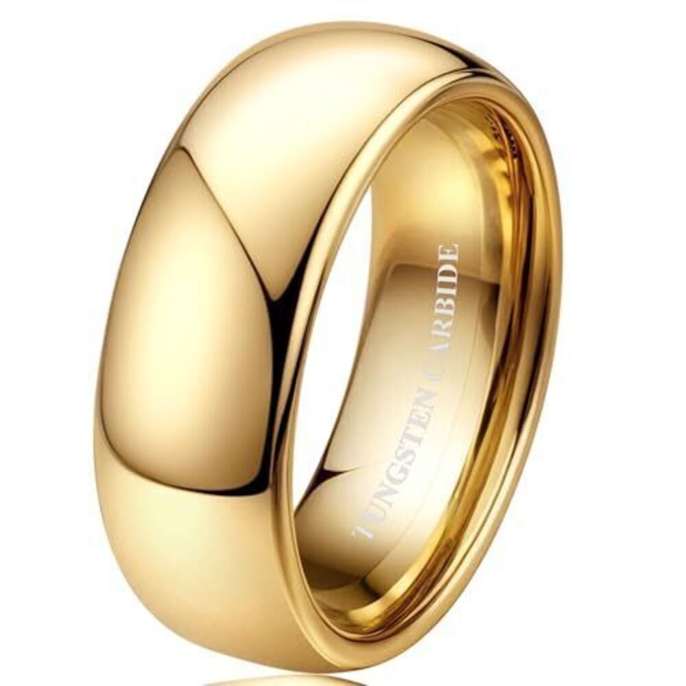 5304 8mm Tungsten Wedding Bands Rings 18K Gold Plated Stackable Rings